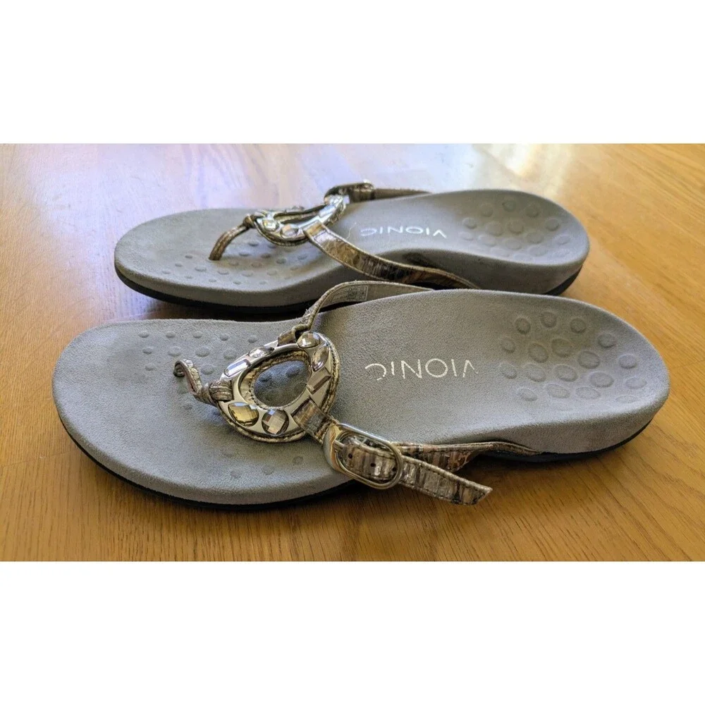 Vionic Sandals Womens 6 Silver Jeweled 340 Ricci TVW4725 Flip Flop Thong